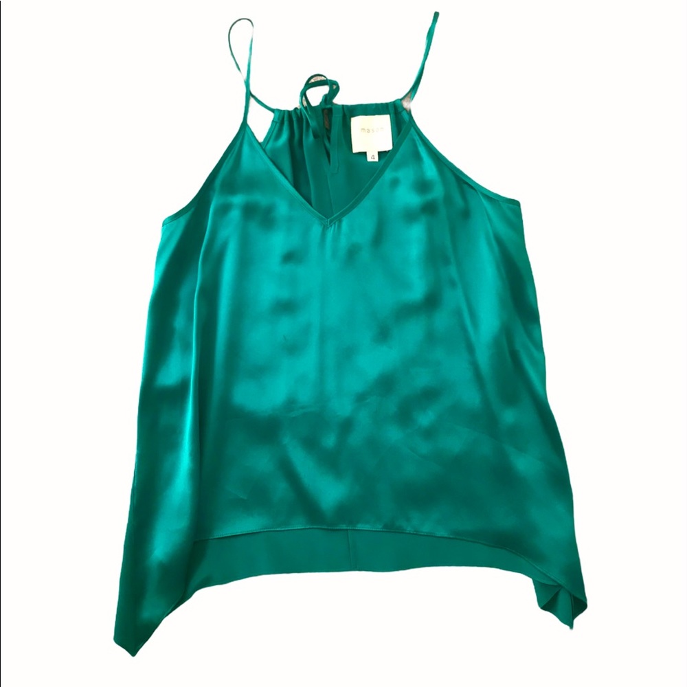 Michelle Mason Green Silk V-Neck Top